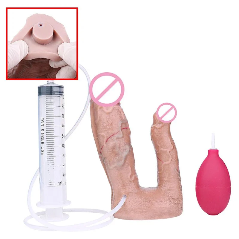 Double Head Squirting Dildo Double Stimulation Sucker Dildo Adsorption Belly Simulation Silicone Sex Toys