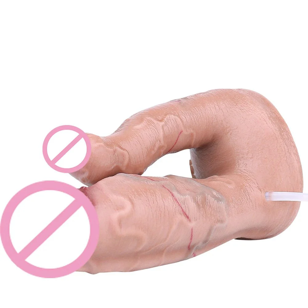 Double Head Squirting Dildo Double Stimulation Sucker Dildo Adsorption Belly Simulation Silicone Sex Toys