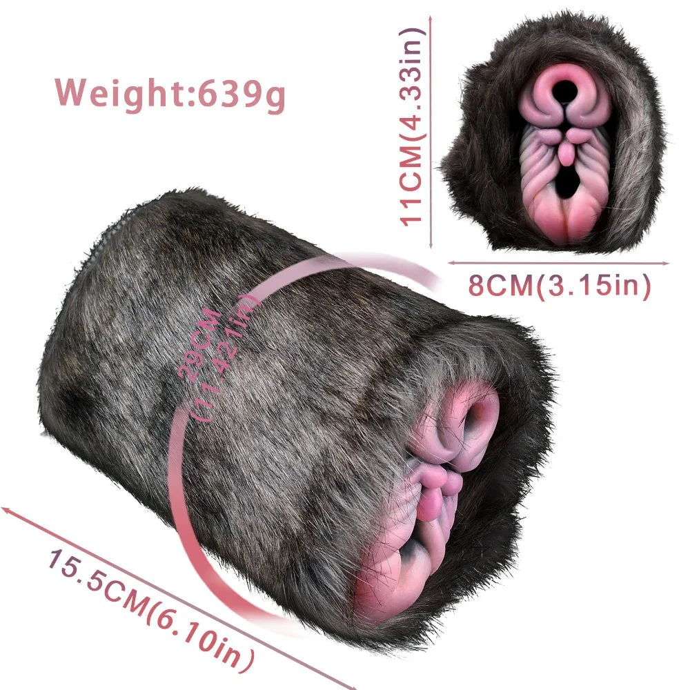 Dual Channel Male Masturbator in Fur Fantasy Furry Onahole Soft Silicone Sex Toy for Men Realistic Vagina Penis Exerciser