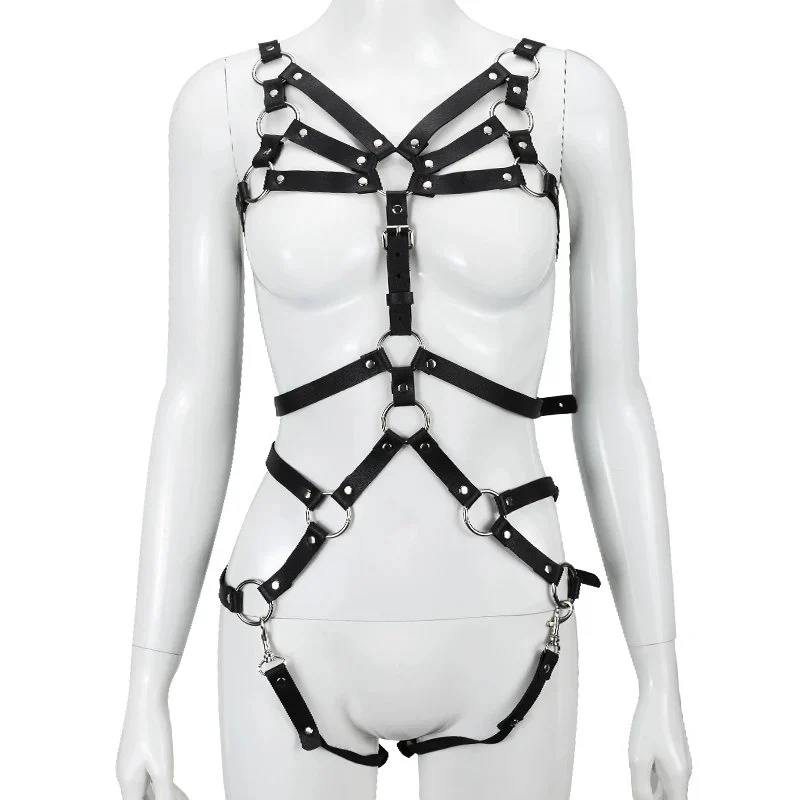 Mens Soft Leather Adult Sex Toys Flirting Harness Clothes with Sex Leather Collars