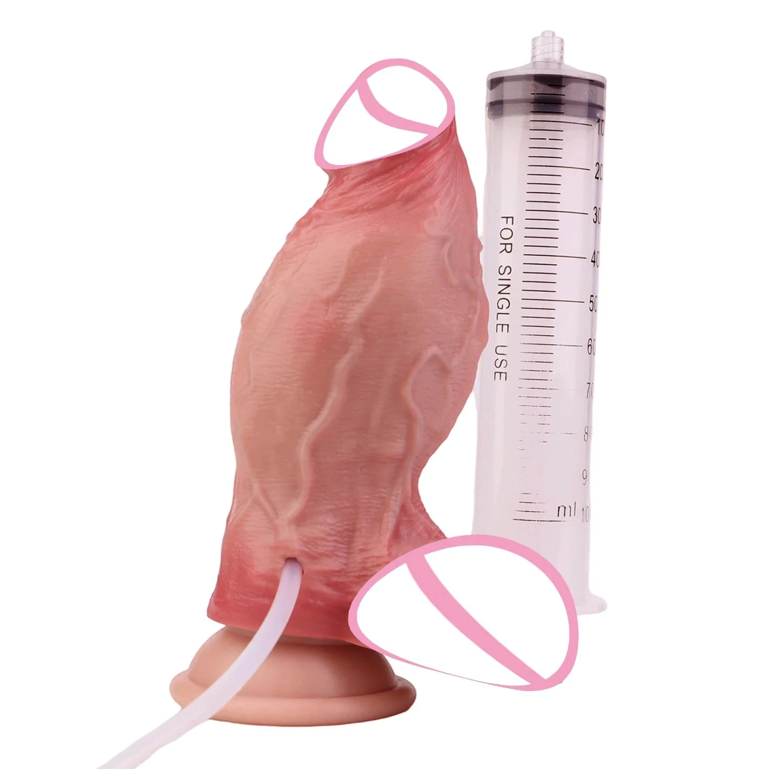 Double-layer Construction Delivers a More Realistic Sensation in This Simulated Water-jet Dildo, Crafted From Silicone Material