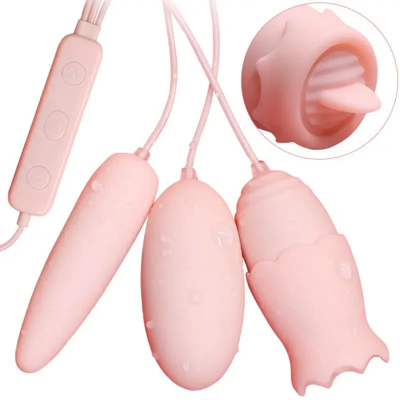 New Style 3-in-1 Tongue Licking Vibrating Toy Clitoris Massager Egg Nipper Dual Sucking Vibrator for Women Sex Toys