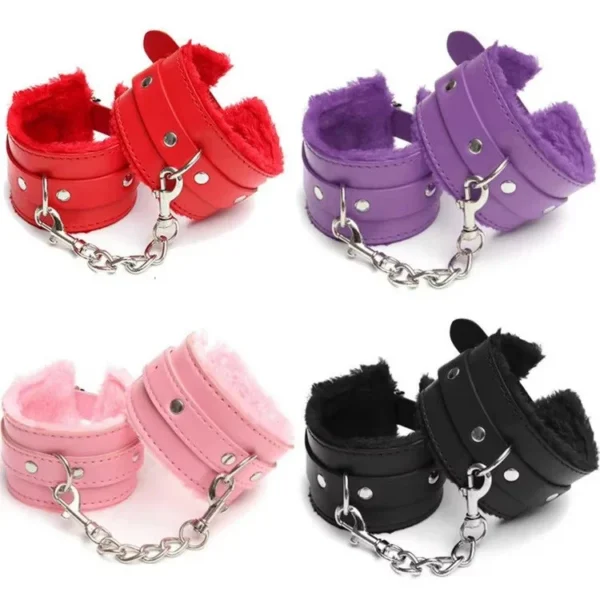 Restraints Bondage Adult Erotic Toys PU Leather Plush Sexy Handcuffs Fetish Games Furry Handcuffs