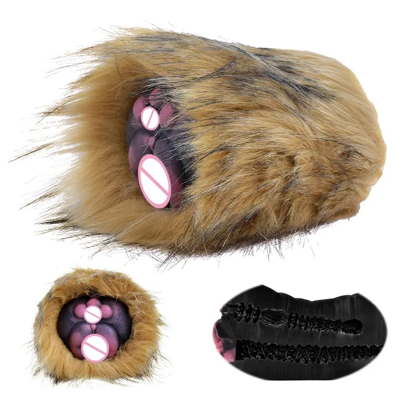 Fantasy Men Masturbators Stroker Dual Channel Masturbation Cup Anal Pussy Sex Toy Animal Plush Pussy Male Masturbator Cup