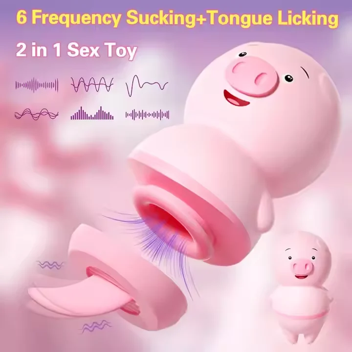 Sexy Cute Pig Clitoris Tongue Licking Silicone Vibrator Clit Nipple Massager Fast Orgasm USB Rechargeable 6-Speed Waterproof
