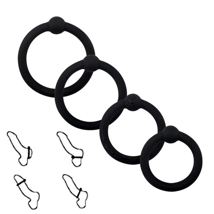 4pcs Set Silicone Penis Ring Cock Ring for Men Vibrating Sex Toys with Delay Ejaculation Function