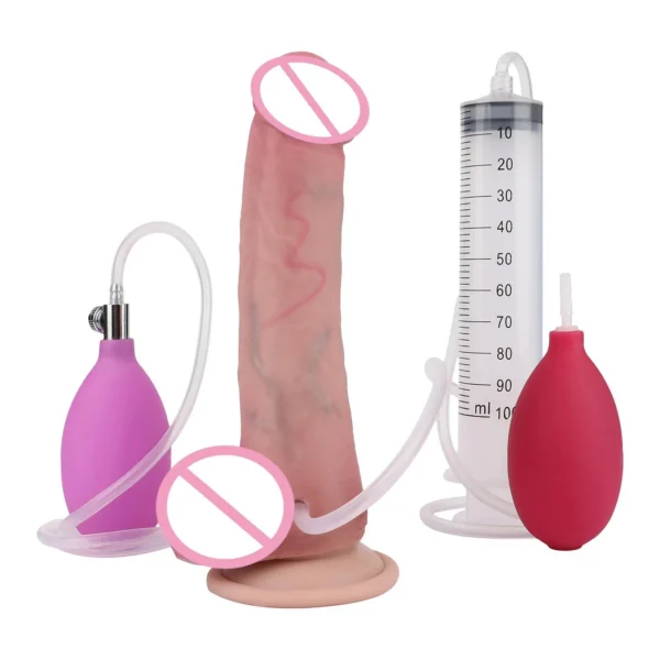 Latest 7.4'' Realistic Squirting Inflatable Knot Penis Ejaculating Dildo Toy Flirtnig Orrgsm Real Skin Dildo Strong Suction Cup