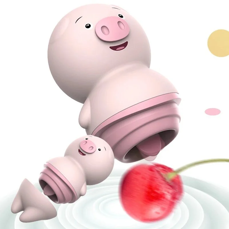 Sexy Cute Pig Clitoris Tongue Licking Silicone Vibrator Clit Nipple Massager Fast Orgasm USB Rechargeable 6-Speed Waterproof