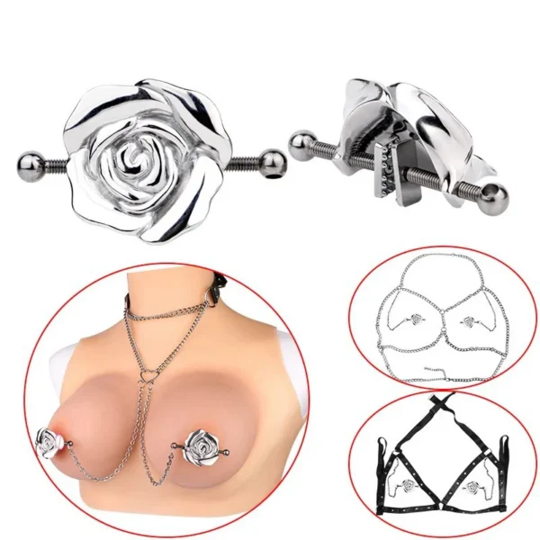 Silver Rose Nipple Clamp Breast Restraints Clip Teat Massage Nipple Stimulator Pleasure Sex Toys for Couple Sexy Shop