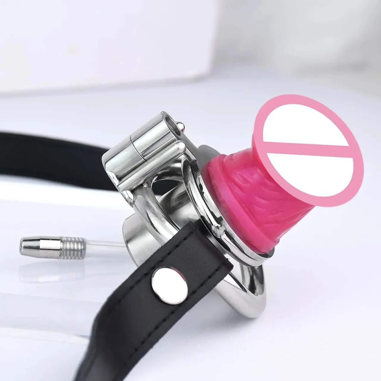 Flat Sissies Male Chastity Cage with Catheter Silicone Dildo Head Inverted Chastity Belt Slave Man Sex Toy Anti-Cheating