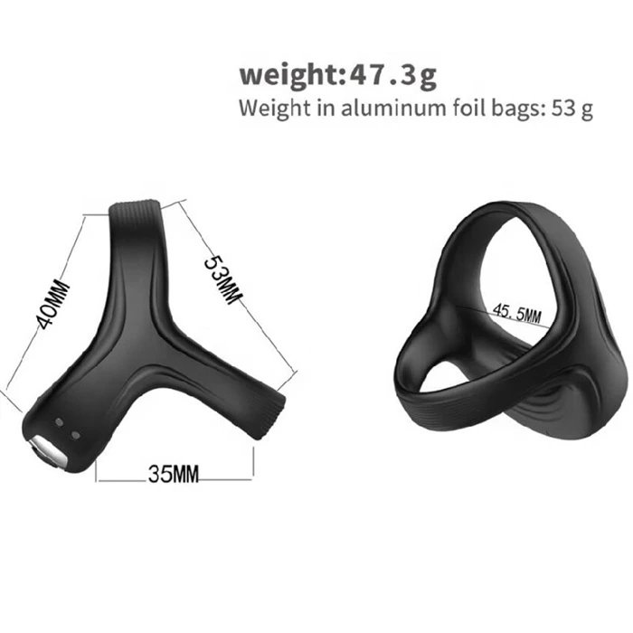 10 Frequency Vibrating Silicone Cock Ring with Dual Holes Penis Ring Male Sex Toys for Delay Ejaculation