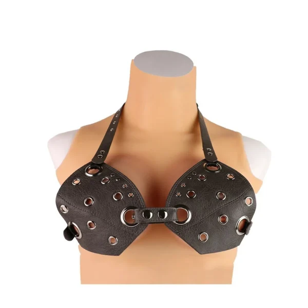 Sleek Black Leather Bra Adjustable Breast Strap Belt Metal Rings Edgy Fetish Style Woman Body Accessories