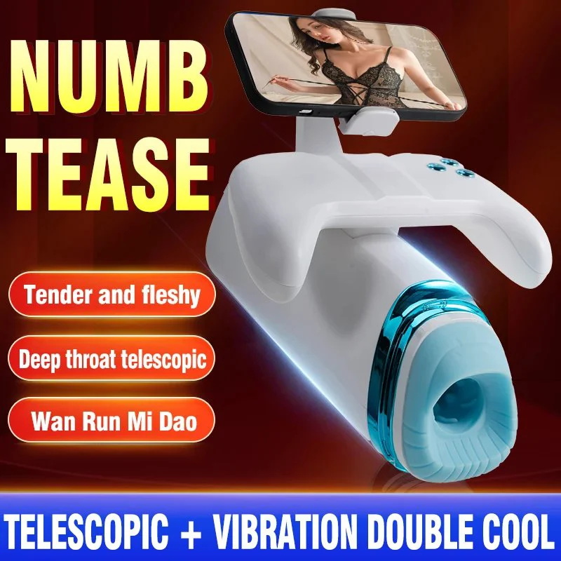 Male Handle Aircraft Cup Masturbator Watch Video Sucking Vibration Telescopic Trainer Masturbation Cup Sex Toy