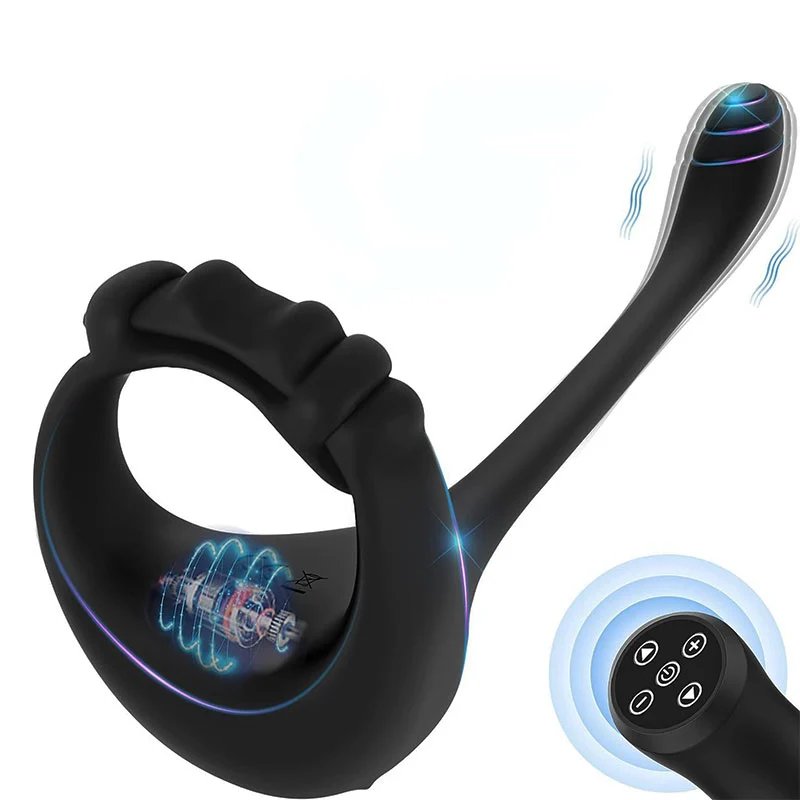 Male Homosexual Masturbation with Silicone Soft Penile Ring and Anal Plug Vibrator