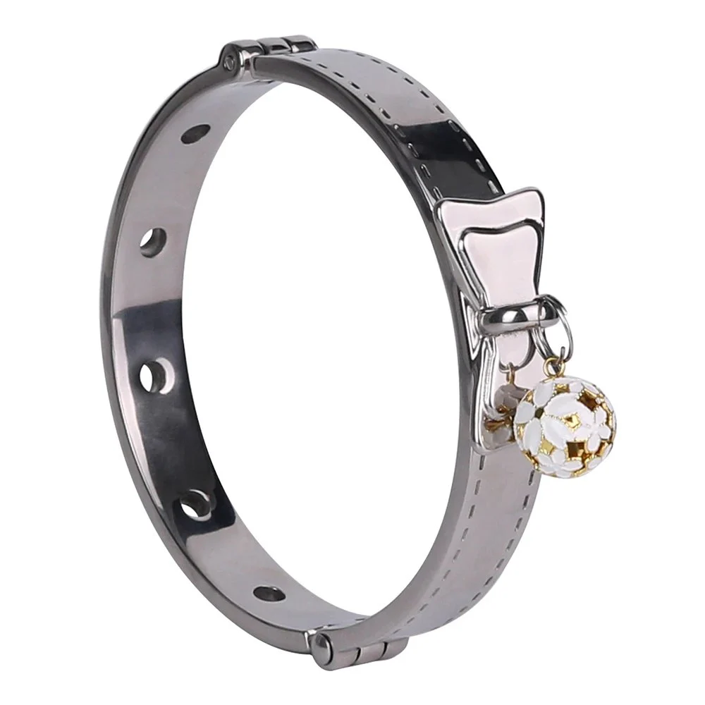 PU Leather Adjustable Neck Collar with Bow & Metal Leash Chain Bondage Neck Restraint Set