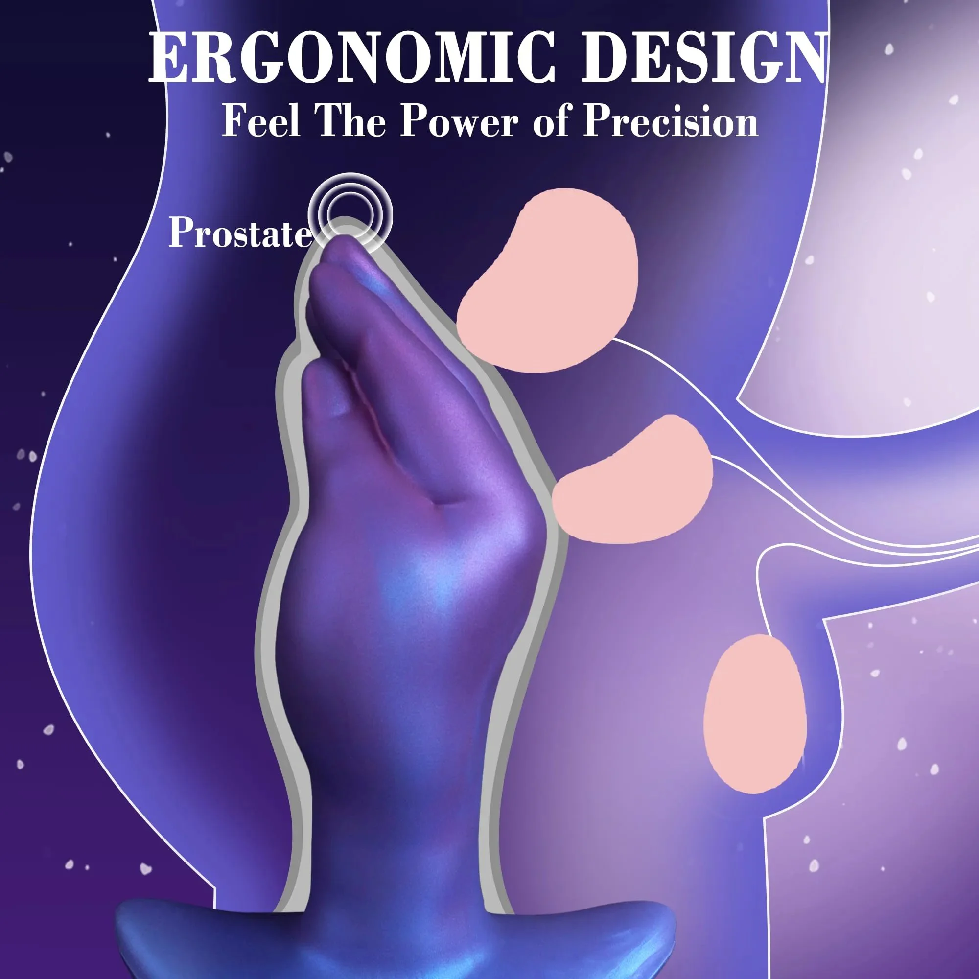 Liquid Silicone Realistic Hand-Shaped Soft Dildo Large Size 100% Waterproof Eco-Friendly Portable Anal Play Toy Purple-Blue