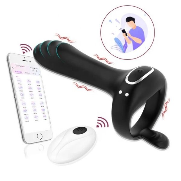 APP Controlled Couple Sex Toys 10 Frequency Vibrating Cock Ring with Men Penis Enhancer