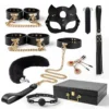 Sex Toys for Couple Adult Games Handcuffs Collar Vibrator Bondage Kit Leather Restraint Set