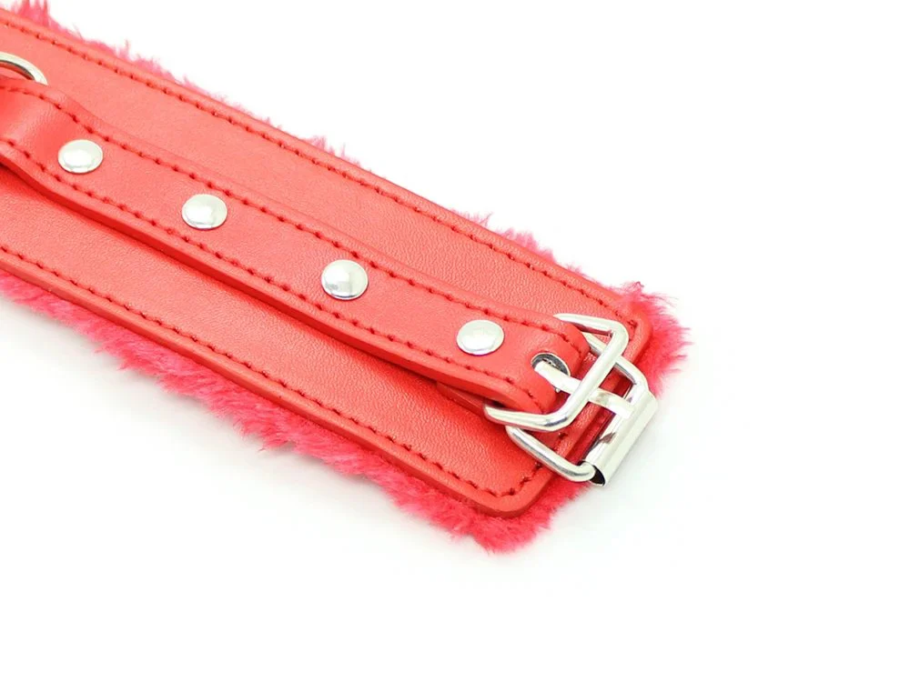 Sexy Adult Product Furry Leather Black Handcuffs Legcuffs Red Pink Sex Toys