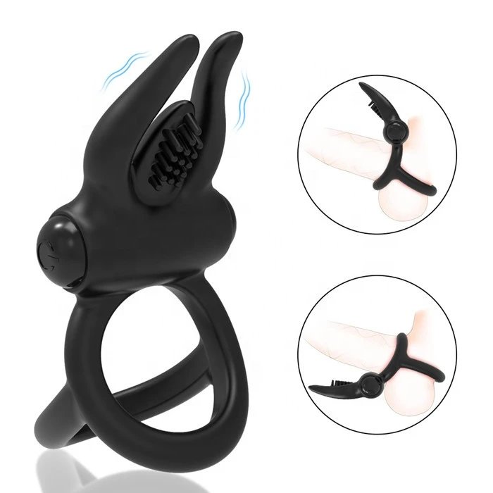 Silicone Vibrating Penis Ring with Clitoral Stimulator Adult Men's Sex Toys