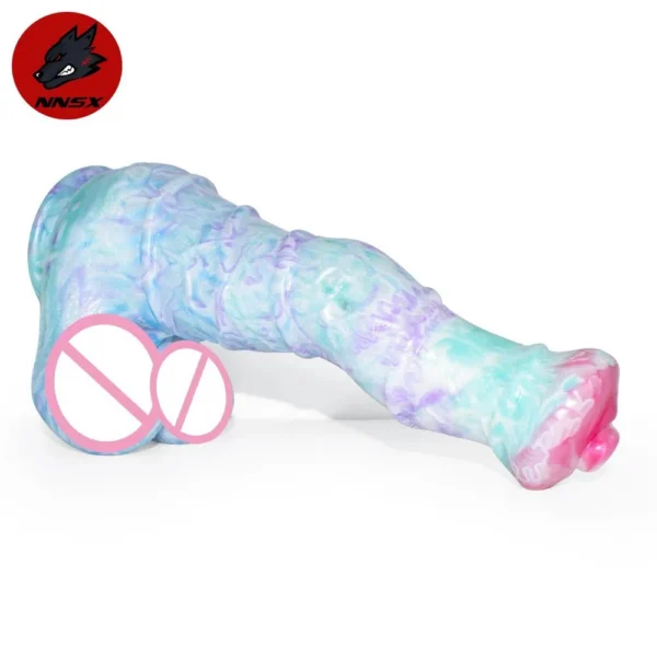 Liquid Silicone Cock Penis Animal Horse Dog Dildo Realistic Testicles Veins Dildo With Suction Cup Sex Toy