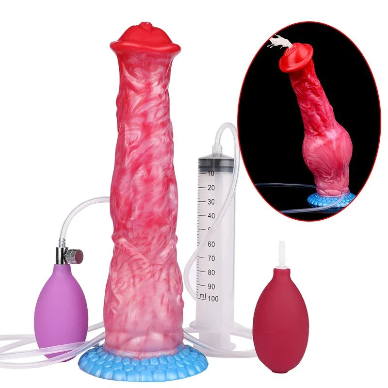 Silicone Inflatable Ejaculation Penis With Suction Cup Fantasy Squirting Horse Anal Plug Women Men Sex Toys