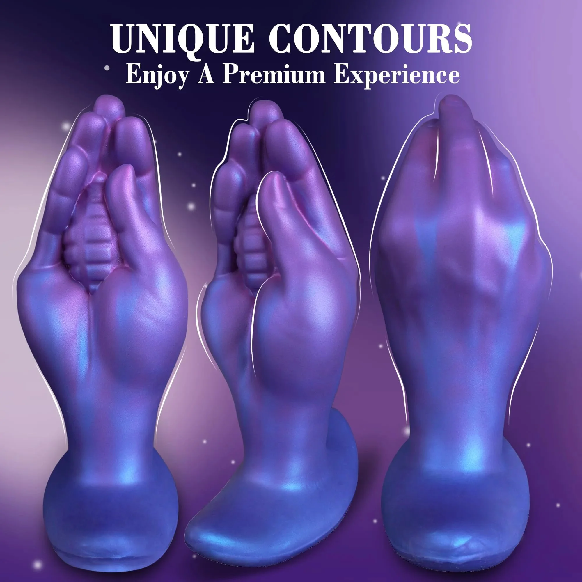 Liquid Silicone Realistic Hand-Shaped Soft Dildo Large Size 100% Waterproof Eco-Friendly Portable Anal Play Toy Purple-Blue