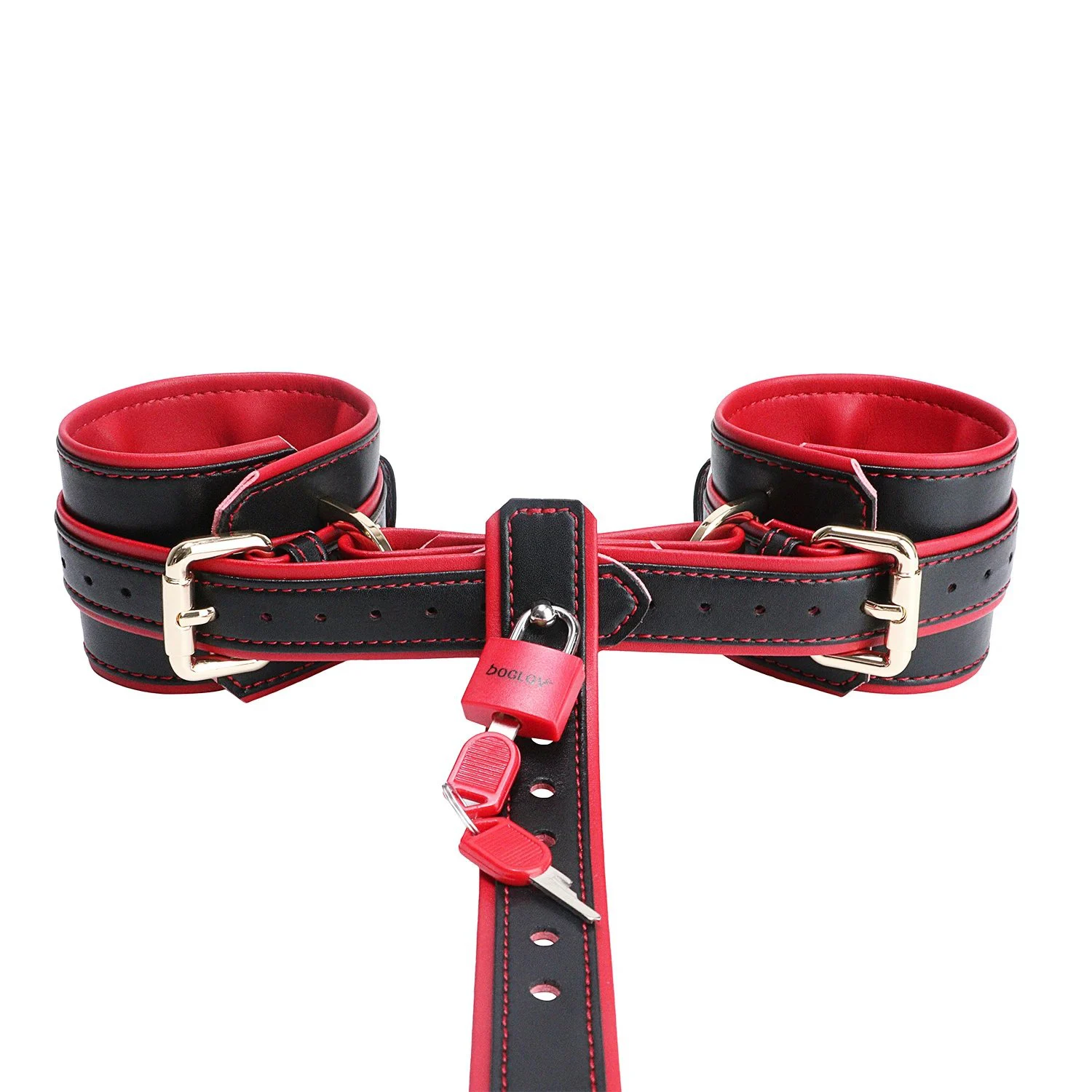 Submission Play Body Leather Restraint Training Gear Male Testicle Wrist Restraint Strap Black and Red Design for SM