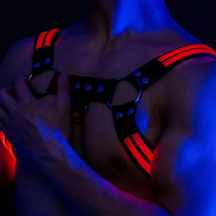 USB Rechargeable LED Vest Macho Man Black Adjustable Body Chest Bondage Body Light Flashing Body Harness for Male