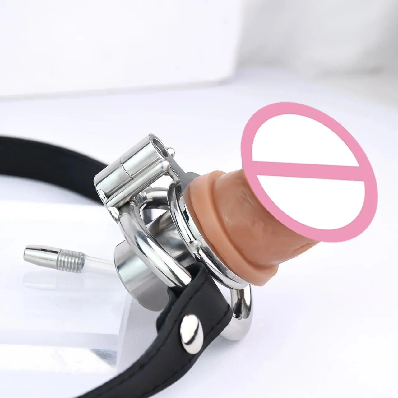 Flat Sissies Male Chastity Cage with Catheter Silicone Dildo Head Inverted Chastity Belt Slave Man Sex Toy Anti-Cheating