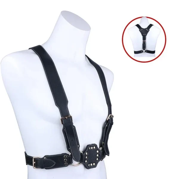 Sexual Chest Wild Iron Bind Strapon Double Dildo and Harness for Men Leather Bondage