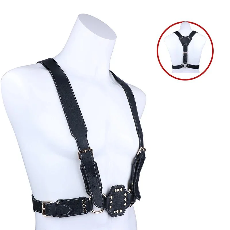 Sexual Chest Wild Iron Bind Strapon Double Dildo and Harness for Men Leather Bondage