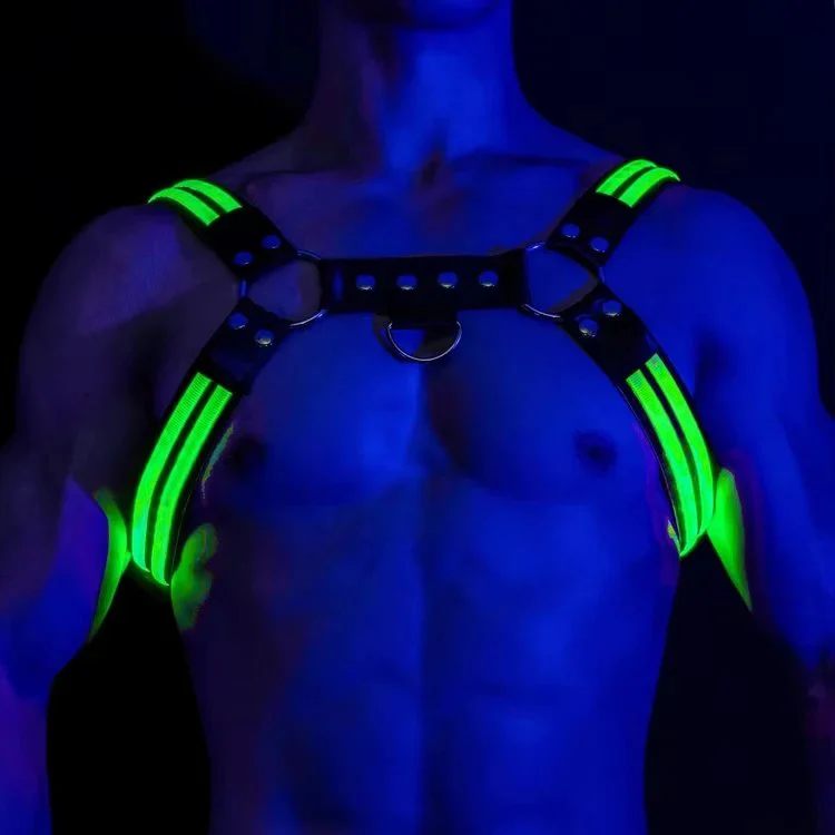 USB Rechargeable LED Vest Macho Man Black Adjustable Body Chest Bondage Body Light Flashing Body Harness for Male