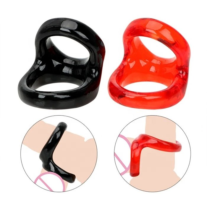 Men's TPE Stretchable Double Cock Ring Sex Toy for Delay Ejaculation Penis Rings