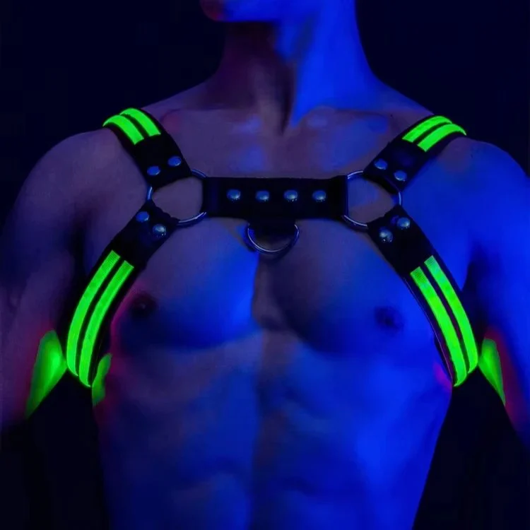 USB Rechargeable LED Vest Macho Man Black Adjustable Body Chest Bondage Body Light Flashing Body Harness for Male