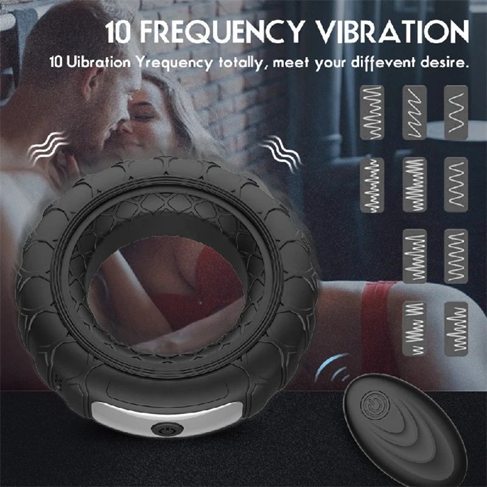 10 Frequency Silicone Adult Sex Toys Vibrating Cock Ring with Remote Control for Delay Ejaculation Penis Rings Product