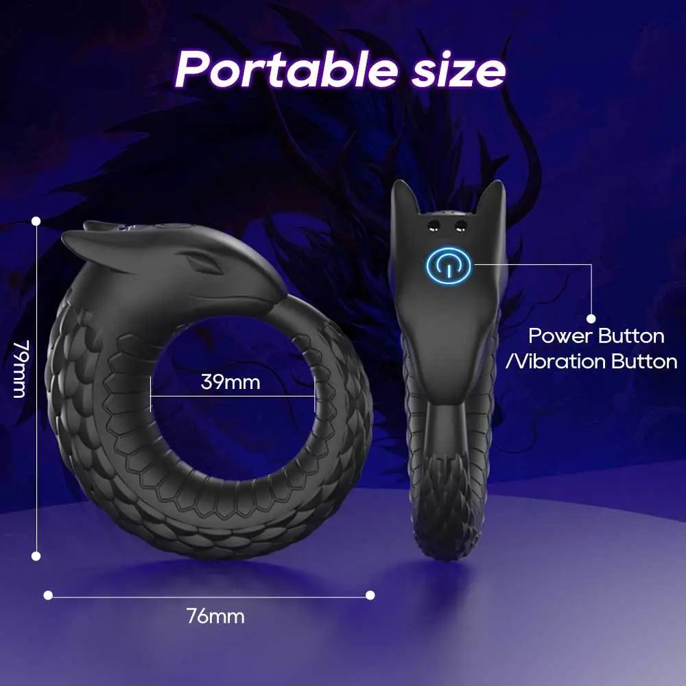 10 Modes Vibrating Penis Ring Delay Time Dragon Silicone Cock Ring Sex Toys for Men