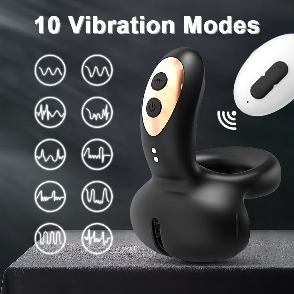 Remote-controlled 4-in-1 Penis Ring with 10 Vibration Modes 100% Waterproof for Adult Sexual Stimulation Delaying Ejaculation