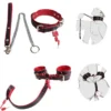 Restraint Set Collar Testicle Wrist Restraint Strap Double-Layer Restraint for Male Submission Play Black & Red