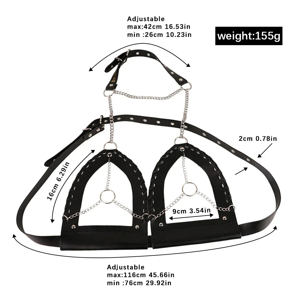 Sexy Bra Adjustable Belt Breast Psyche Goddess Corset Dark Leather Desire Chain Women Flirting Adult Toys