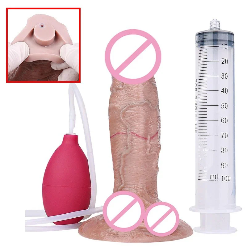 Simulation Skin Color Suction Cup Dildo with Syringe Squirting Dildo Using Medical-grade Silicone Material