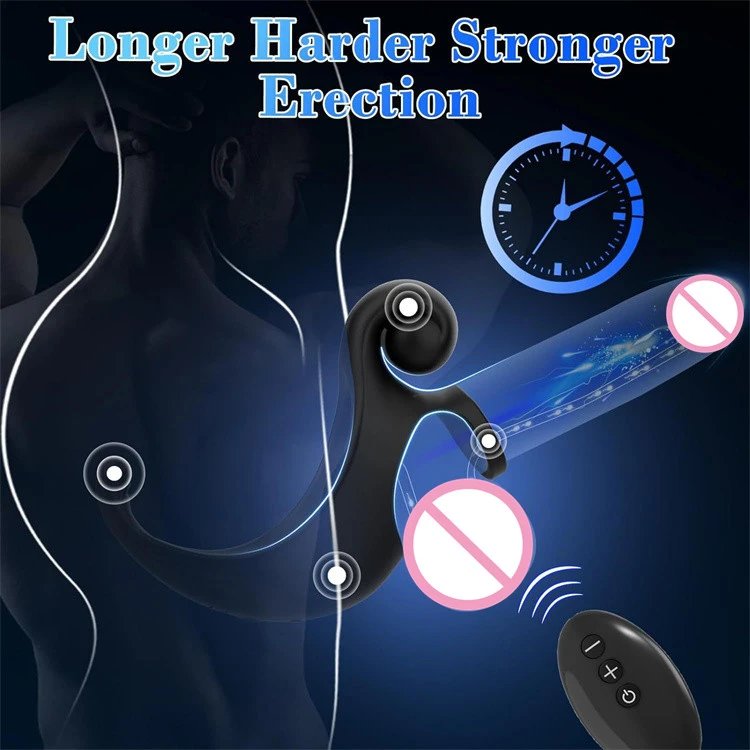 USB 10 Frequency Snail Vibrating Cock Ring Vibrator With Anal Plug for Male Sex Toys