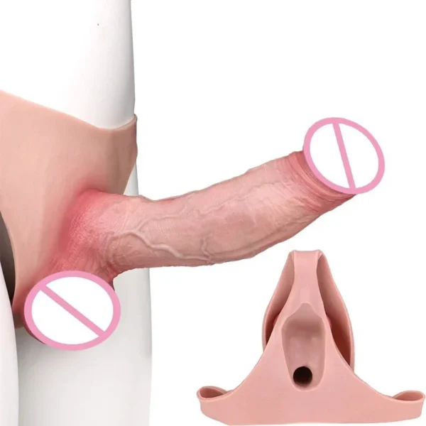 Strap on Dildo Panties,Ultra Elastic Wearable with 8'' Realistic Hollow Strap on Dildos,Penis Sleeve Pant Sex Toys for Men