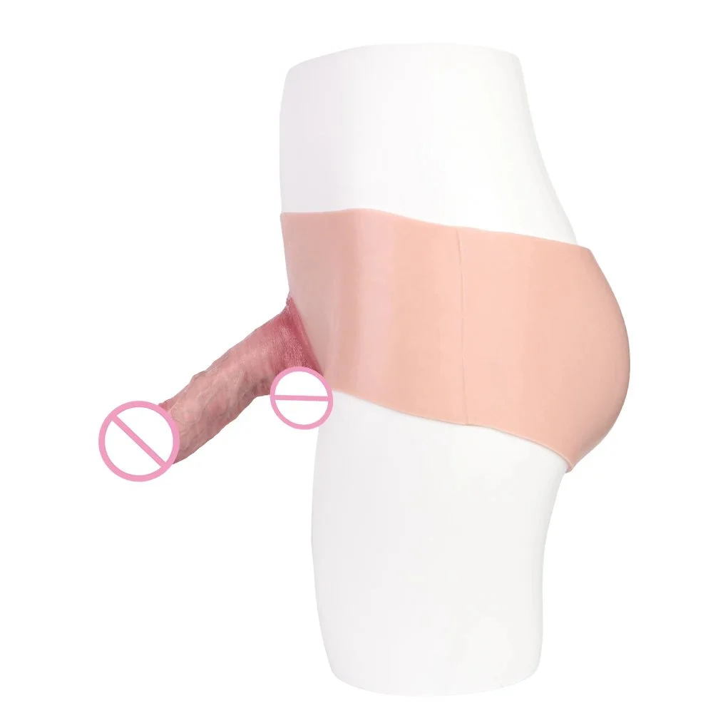 Men's Wearable Penis Leather Pants Medical Silicone Simulated Wearable Penis Briefs Effectively Increase Experience