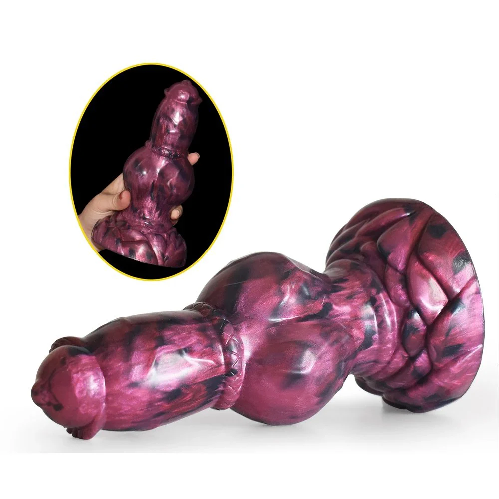 Soft Silicone Cock Animal Dildo Big Knot Penis Purple and Black Rubber Anal Plug Adult Toy