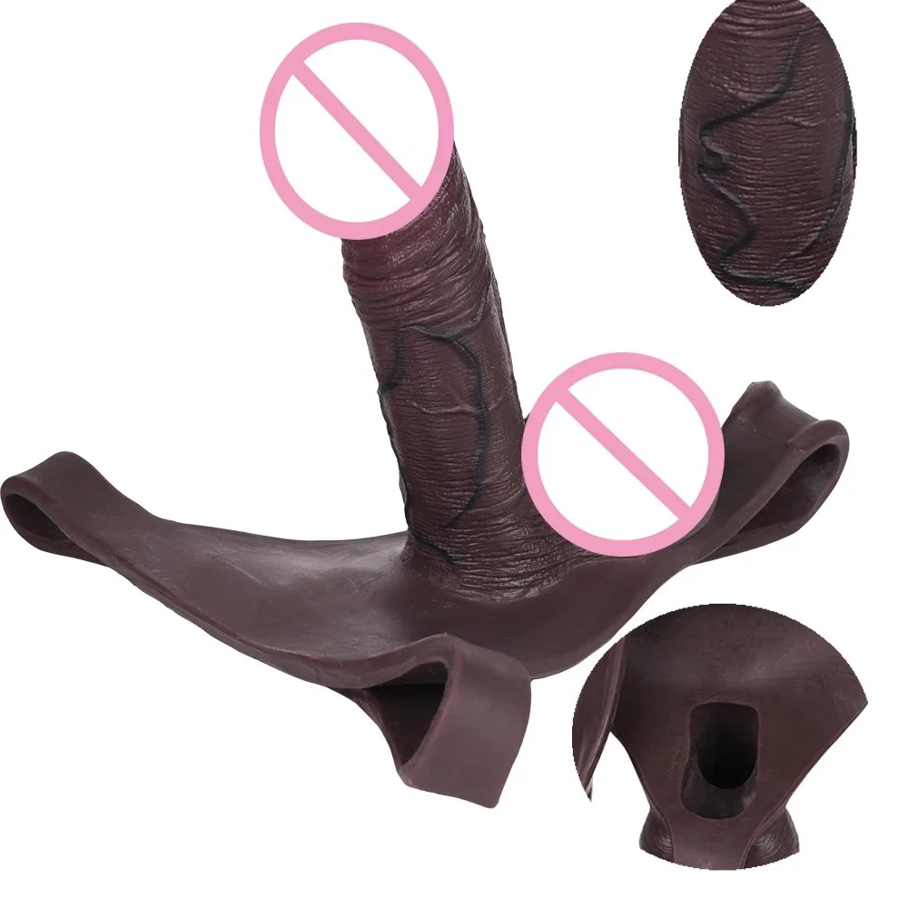 Soft Hollow Silicone Black T-Back Penis Pants Wearable Realistic Dildo for Male Size Enhancement