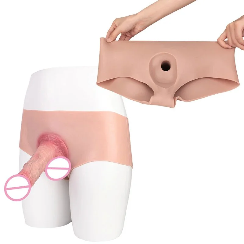 Men's Wearable Penis Leather Pants Medical Silicone Simulated Wearable Penis Briefs Effectively Increase Experience