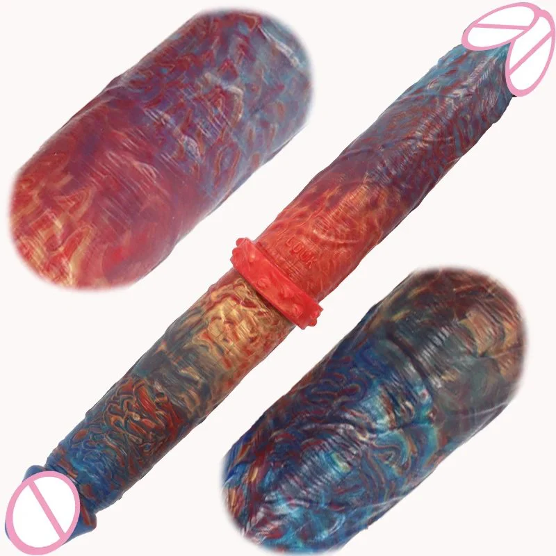 Novelty Design 36cm Rubber Rod Huge Size Streamer Color Penis Dildo Sex Device Adults Game Machine