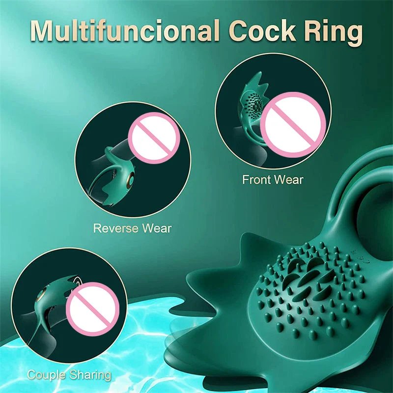 Silicone Wearable Resonance Massager 10 Modes Vibrating Ring Stimulator with Extended Time Desire Penis Rings for Men