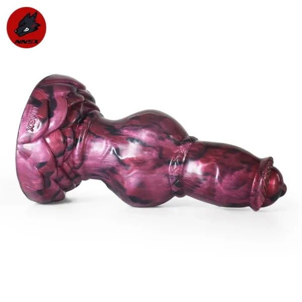 Soft Silicone Cock Animal Dildo Big Knot Penis Purple and Black Rubber Anal Plug Adult Toy